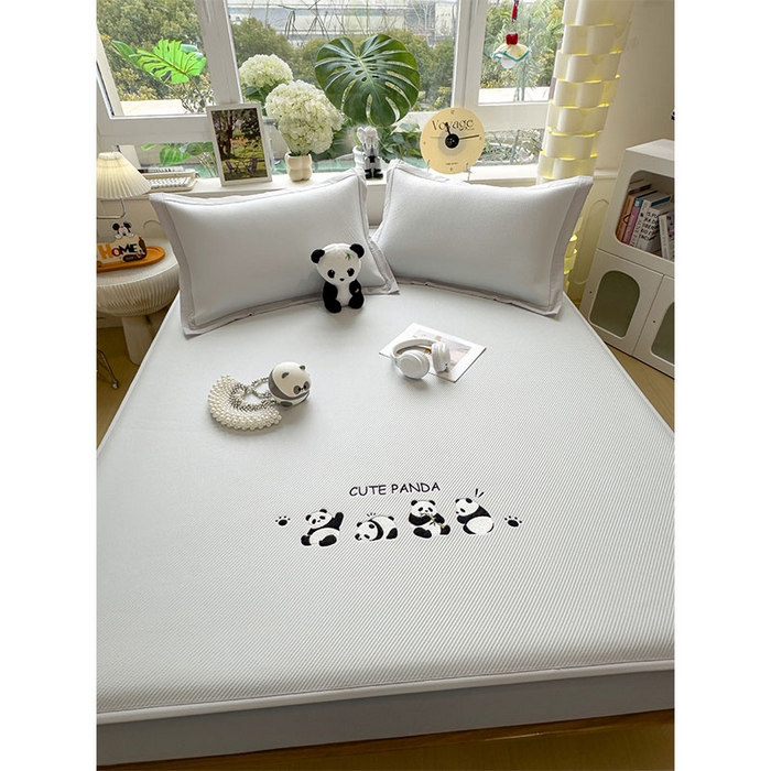 91家纺网 家纺一手货源 找家纺 几禾 2026春夏新款斜纹刺绣软席凉席席子空调软席 熊猫团子 床笠款