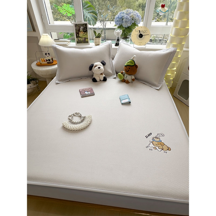 91家纺网 家纺一手货源 找家纺 几禾 2026春夏新款斜纹刺绣软席凉席席子空调软席 贪吃小狗 床笠款