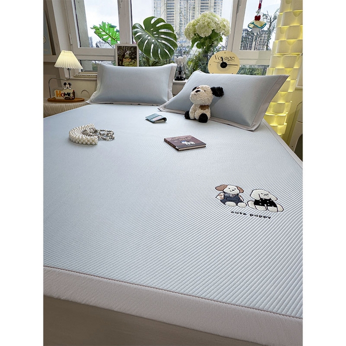 91家纺网 家纺一手货源 找家纺 几禾 2026春夏新款斜纹刺绣软席凉席席子空调软席 可爱小狗 床席款