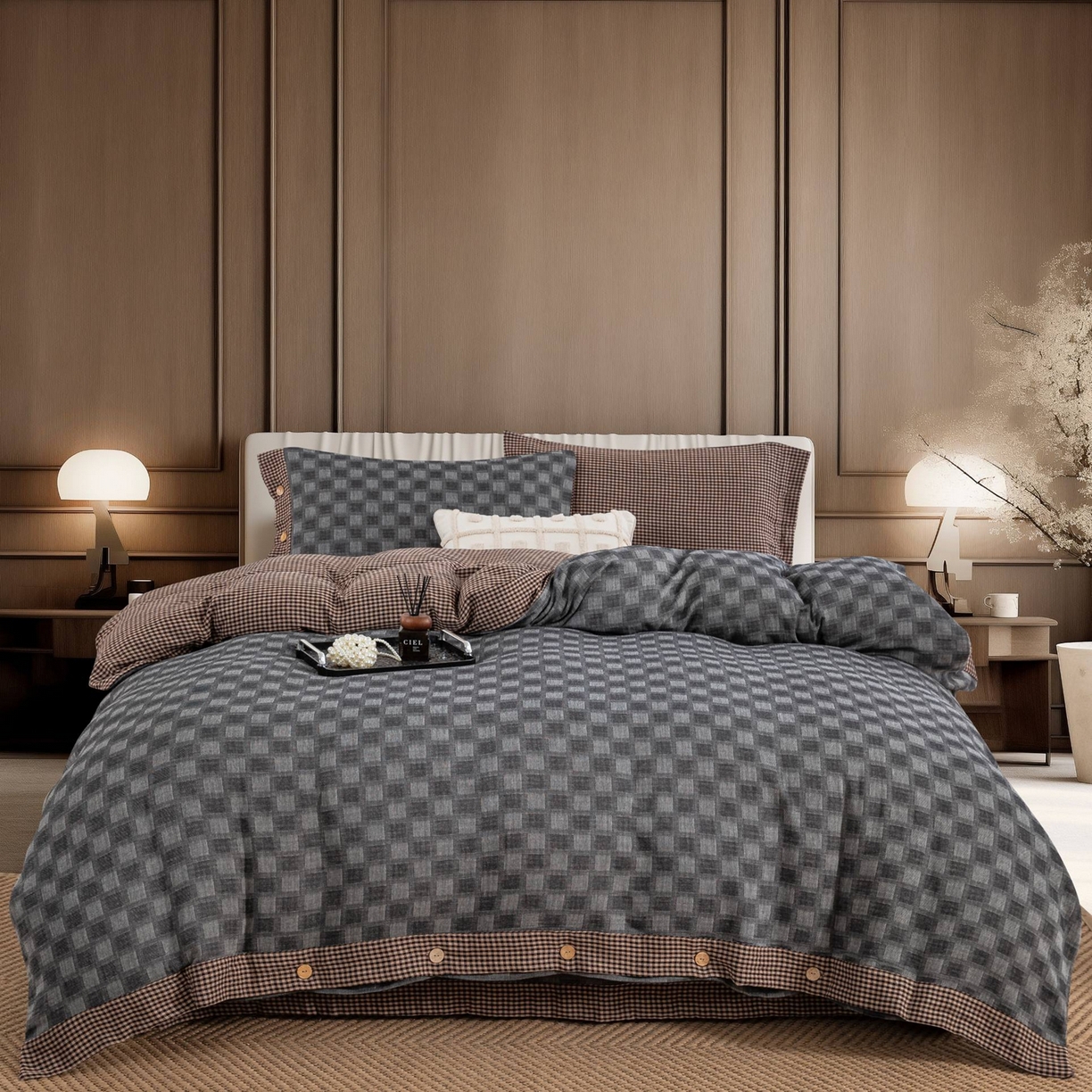 91家纺网 家纺一手货源 找家纺 （总）仰望棉麻双层纱供应链 2026新款朦胧格全棉色织提花双层纱纽扣款