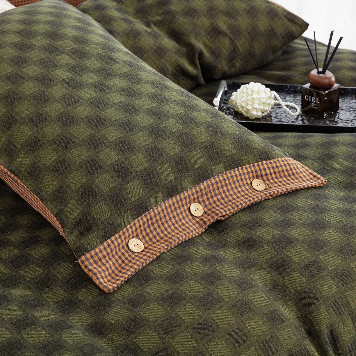 91家纺网 家纺一手货源 找家纺 （总）仰望棉麻双层纱供应链 2026新款朦胧格全棉色织提花双层纱纽扣款