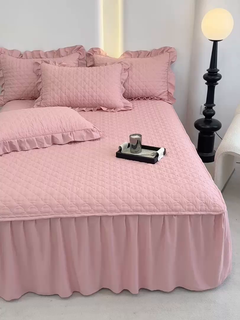 91家纺网 家纺一手货源 找家纺 （总）野合家纺 2026新款A类水洗棉纯色夹棉床裙单床裙床裙单件