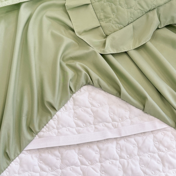 91家纺网 家纺一手货源 找家纺 野合家纺 2026新款A类水洗棉纯色夹棉床裙单床裙床裙单件 抹茶绿