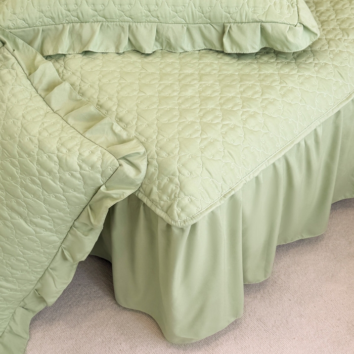 91家纺网 家纺一手货源 找家纺 野合家纺 2026新款A类水洗棉纯色夹棉床裙单床裙床裙单件 抹茶绿