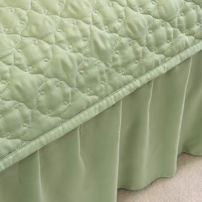 91家纺网 家纺一手货源 找家纺 野合家纺 2026新款A类水洗棉纯色夹棉床裙单床裙床裙单件 抹茶绿