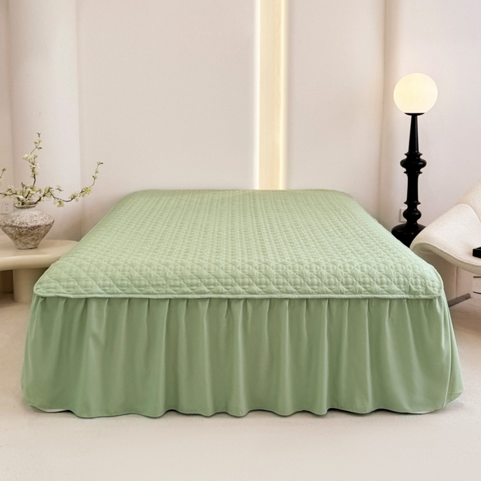 91家纺网 家纺一手货源 找家纺 野合家纺 2026新款A类水洗棉纯色夹棉床裙单床裙床裙单件 抹茶绿