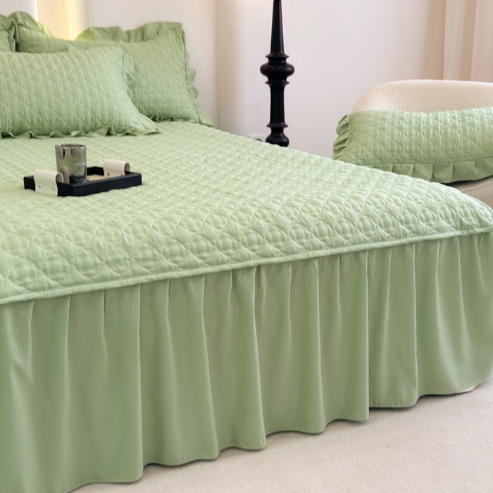 91家纺网 家纺一手货源 找家纺 野合家纺 2026新款A类水洗棉纯色夹棉床裙单床裙床裙单件 抹茶绿