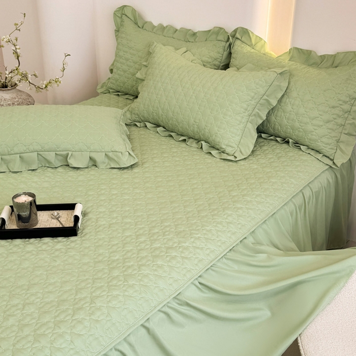 91家纺网 家纺一手货源 找家纺 野合家纺 2026新款A类水洗棉纯色夹棉床裙单床裙床裙单件 抹茶绿