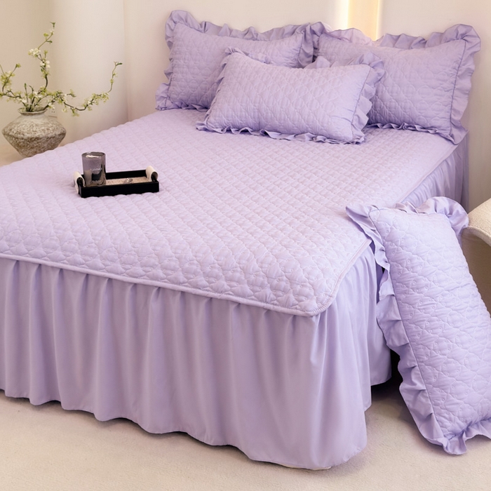 91家纺网 家纺一手货源 找家纺 野合家纺 2026新款A类水洗棉纯色夹棉床裙单床裙床裙单件 浅紫