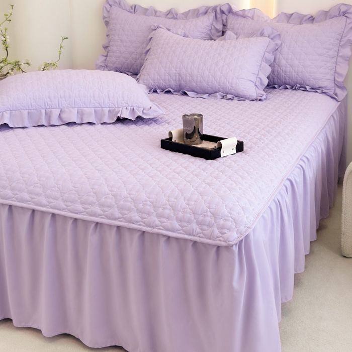 野合家纺 2026新款A类水洗棉纯色夹棉床裙单床裙床裙单件 浅紫