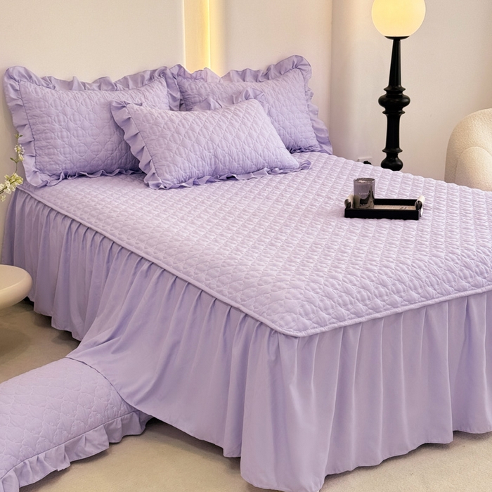 91家纺网 家纺一手货源 找家纺 野合家纺 2026新款A类水洗棉纯色夹棉床裙单床裙床裙单件 浅紫