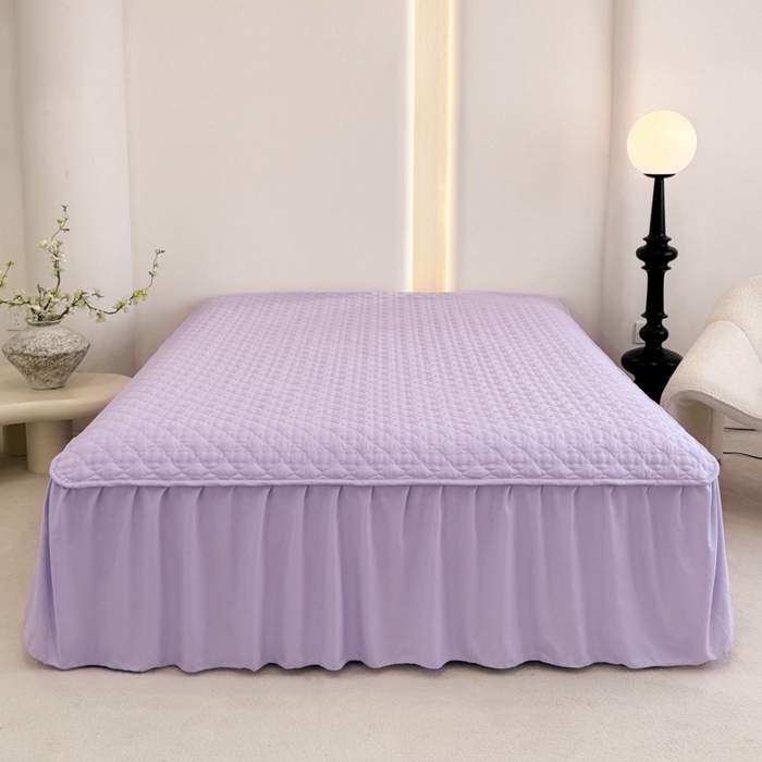 91家纺网 家纺一手货源 找家纺 野合家纺 2026新款A类水洗棉纯色夹棉床裙单床裙床裙单件 浅紫