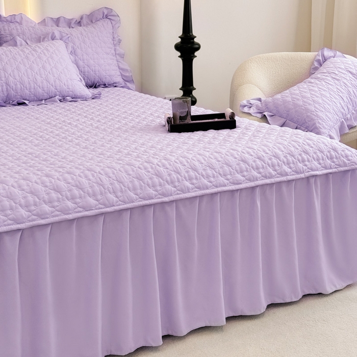 91家纺网 家纺一手货源 找家纺 野合家纺 2026新款A类水洗棉纯色夹棉床裙单床裙床裙单件 浅紫