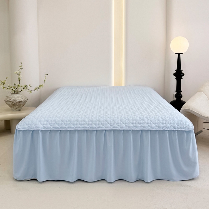 91家纺网 家纺一手货源 找家纺 野合家纺 2026新款A类水洗棉纯色夹棉床裙单床裙床裙单件 天蓝