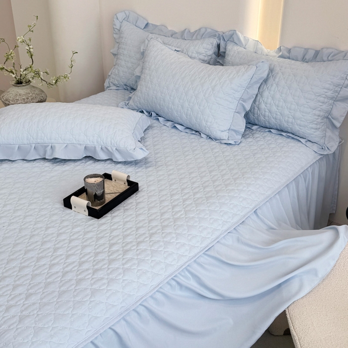 91家纺网 家纺一手货源 找家纺 野合家纺 2026新款A类水洗棉纯色夹棉床裙单床裙床裙单件 天蓝