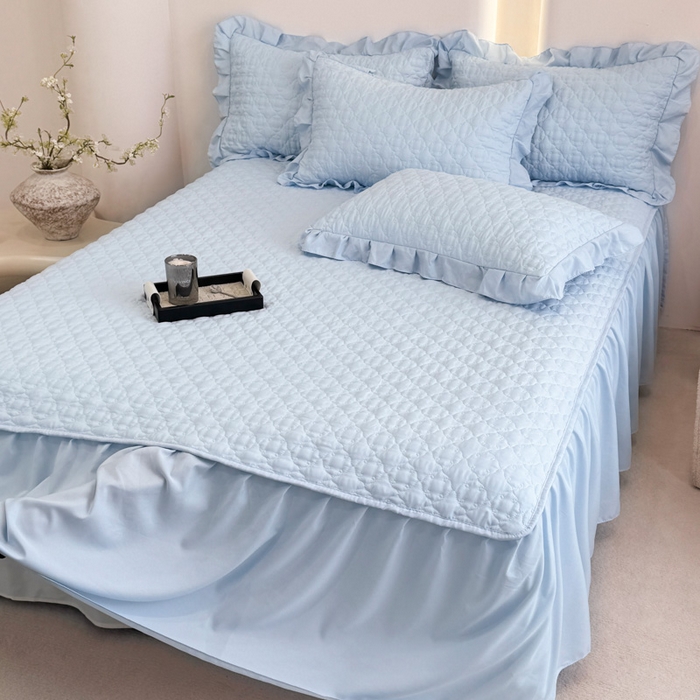 91家纺网 家纺一手货源 找家纺 野合家纺 2026新款A类水洗棉纯色夹棉床裙单床裙床裙单件 天蓝