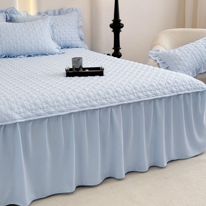 91家纺网 家纺一手货源 找家纺 野合家纺 2026新款A类水洗棉纯色夹棉床裙单床裙床裙单件 天蓝