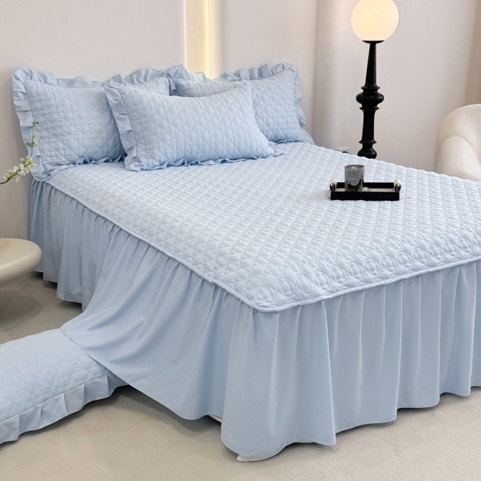 91家纺网 家纺一手货源 找家纺 野合家纺 2026新款A类水洗棉纯色夹棉床裙单床裙床裙单件 天蓝