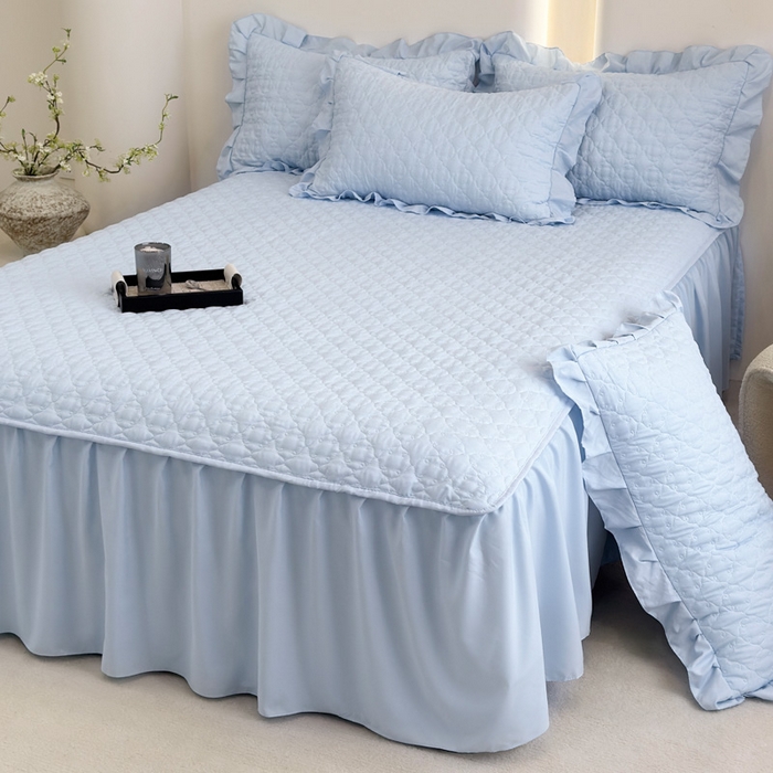 91家纺网 家纺一手货源 找家纺 野合家纺 2026新款A类水洗棉纯色夹棉床裙单床裙床裙单件 天蓝