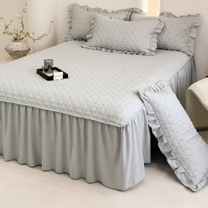 91家纺网 家纺一手货源 找家纺 野合家纺 2026新款A类水洗棉纯色夹棉床裙单床裙床裙单件 银灰