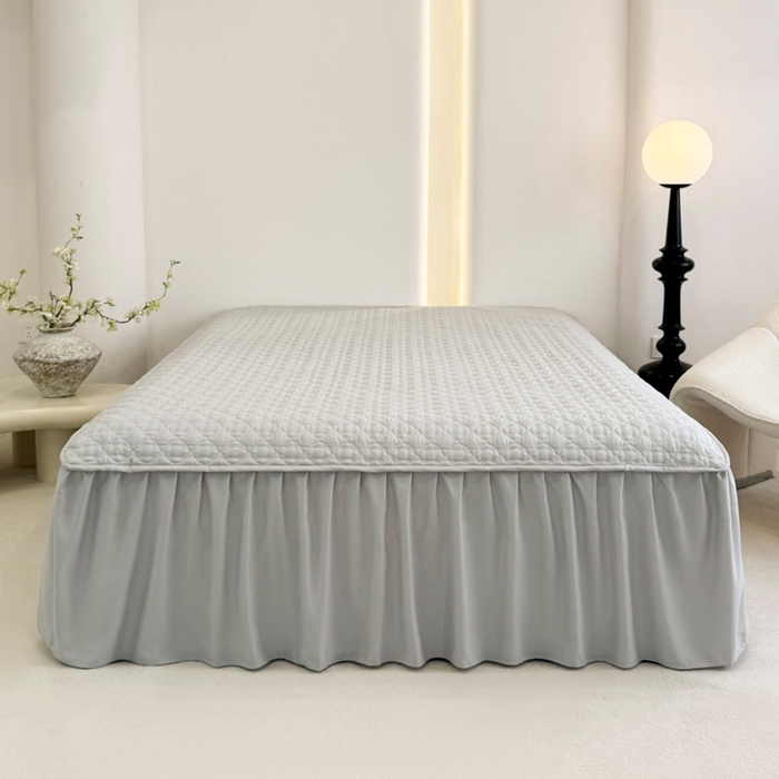 91家纺网 家纺一手货源 找家纺 野合家纺 2026新款A类水洗棉纯色夹棉床裙单床裙床裙单件 银灰