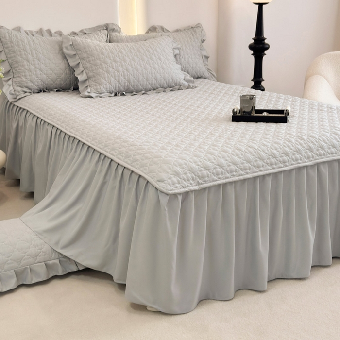 91家纺网 家纺一手货源 找家纺 野合家纺 2026新款A类水洗棉纯色夹棉床裙单床裙床裙单件 银灰