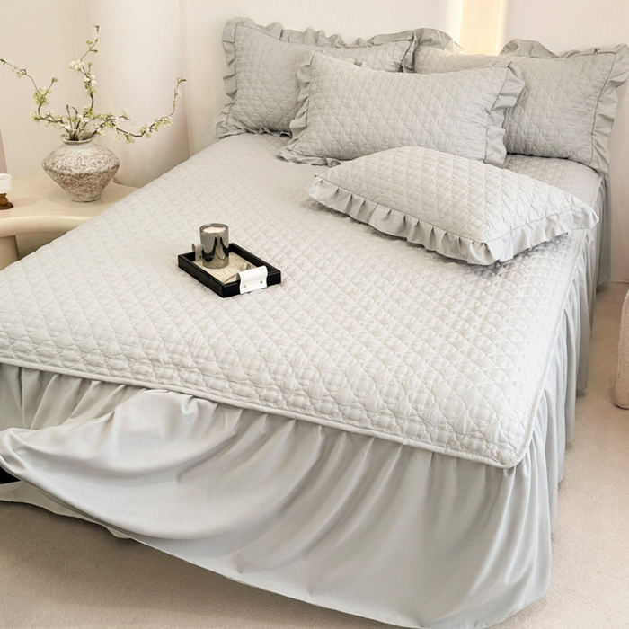 91家纺网 家纺一手货源 找家纺 野合家纺 2026新款A类水洗棉纯色夹棉床裙单床裙床裙单件 银灰