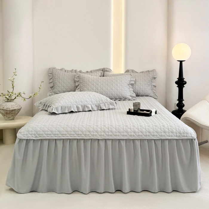 91家纺网 家纺一手货源 找家纺 野合家纺 2026新款A类水洗棉纯色夹棉床裙单床裙床裙单件 银灰