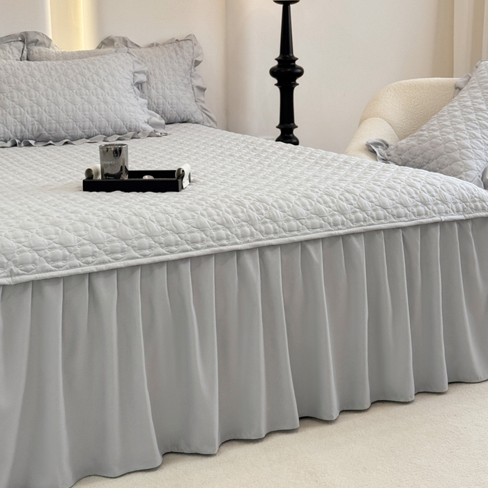 91家纺网 家纺一手货源 找家纺 野合家纺 2026新款A类水洗棉纯色夹棉床裙单床裙床裙单件 银灰