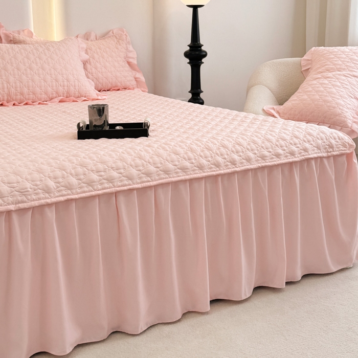 91家纺网 家纺一手货源 找家纺 野合家纺 2026新款A类水洗棉纯色夹棉床裙单床裙床裙单件 玉色