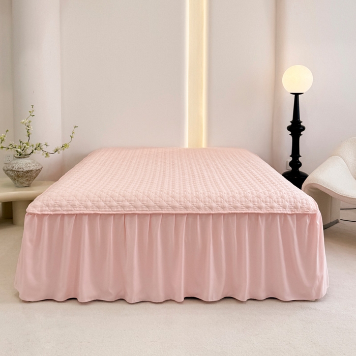 91家纺网 家纺一手货源 找家纺 野合家纺 2026新款A类水洗棉纯色夹棉床裙单床裙床裙单件 玉色