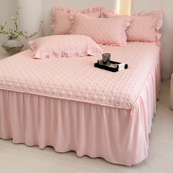 野合家纺 2026新款A类水洗棉纯色夹棉床裙单床裙床裙单件 玉色