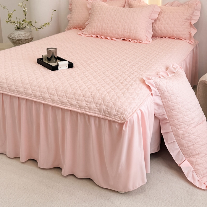 91家纺网 家纺一手货源 找家纺 野合家纺 2026新款A类水洗棉纯色夹棉床裙单床裙床裙单件 玉色