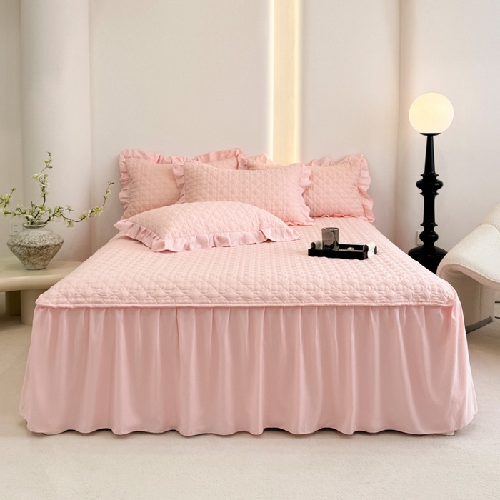 91家纺网 家纺一手货源 找家纺 野合家纺 2026新款A类水洗棉纯色夹棉床裙单床裙床裙单件 玉色