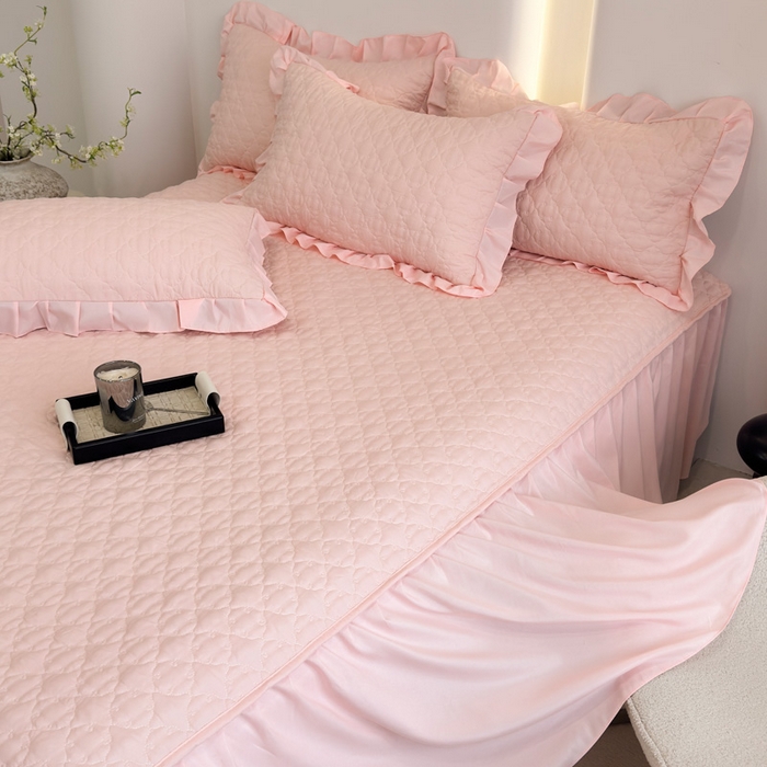 91家纺网 家纺一手货源 找家纺 野合家纺 2026新款A类水洗棉纯色夹棉床裙单床裙床裙单件 玉色