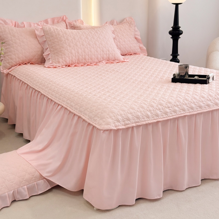 91家纺网 家纺一手货源 找家纺 野合家纺 2026新款A类水洗棉纯色夹棉床裙单床裙床裙单件 玉色