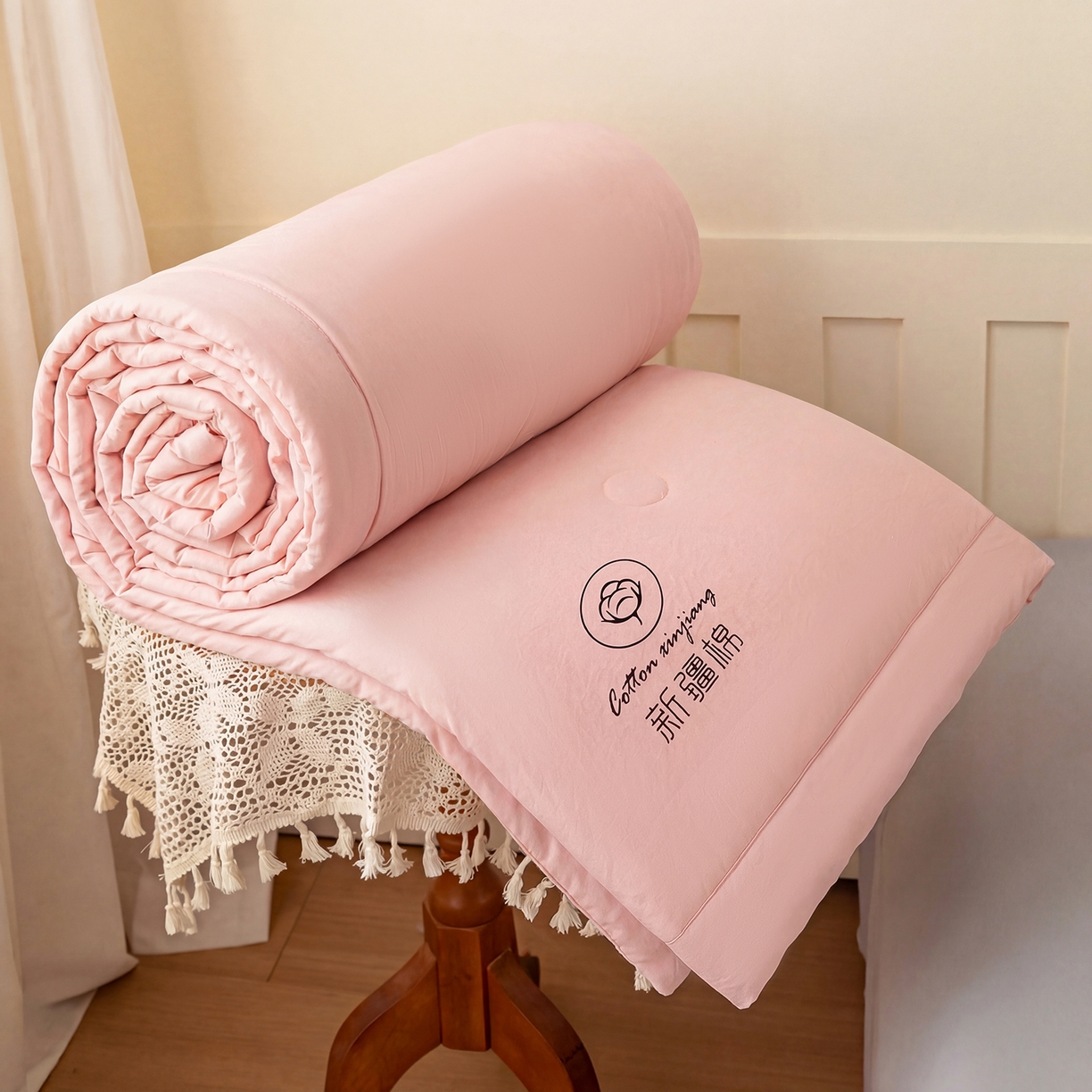 91家纺网 家纺一手货源 找家纺 安琪家纺 2026春夏新款A类新疆棉花纯色撞色双拼夏被夏凉被空调被 纯色-粉色