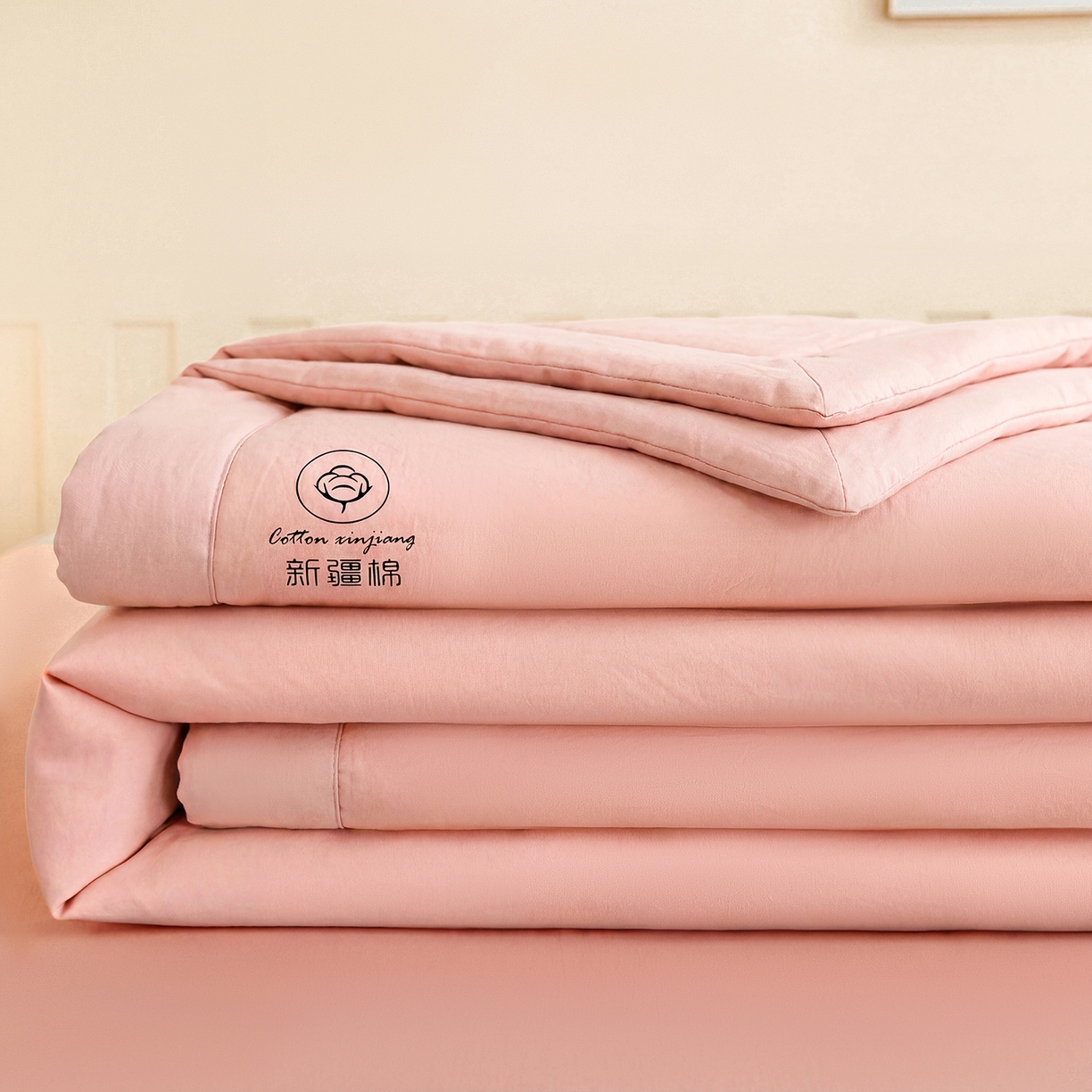 91家纺网 家纺一手货源 找家纺 安琪家纺 2026春夏新款A类新疆棉花纯色撞色双拼夏被夏凉被空调被 纯色-粉色