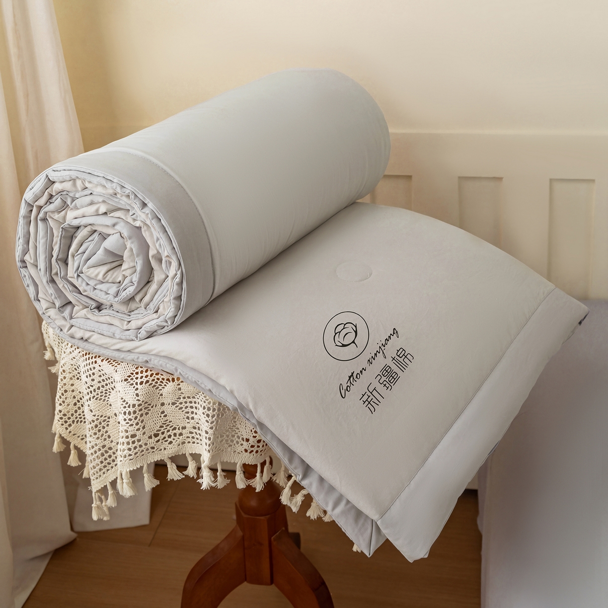 91家纺网 家纺一手货源 找家纺 安琪家纺 2026春夏新款A类新疆棉花纯色撞色双拼夏被夏凉被空调被 纯色-浅灰