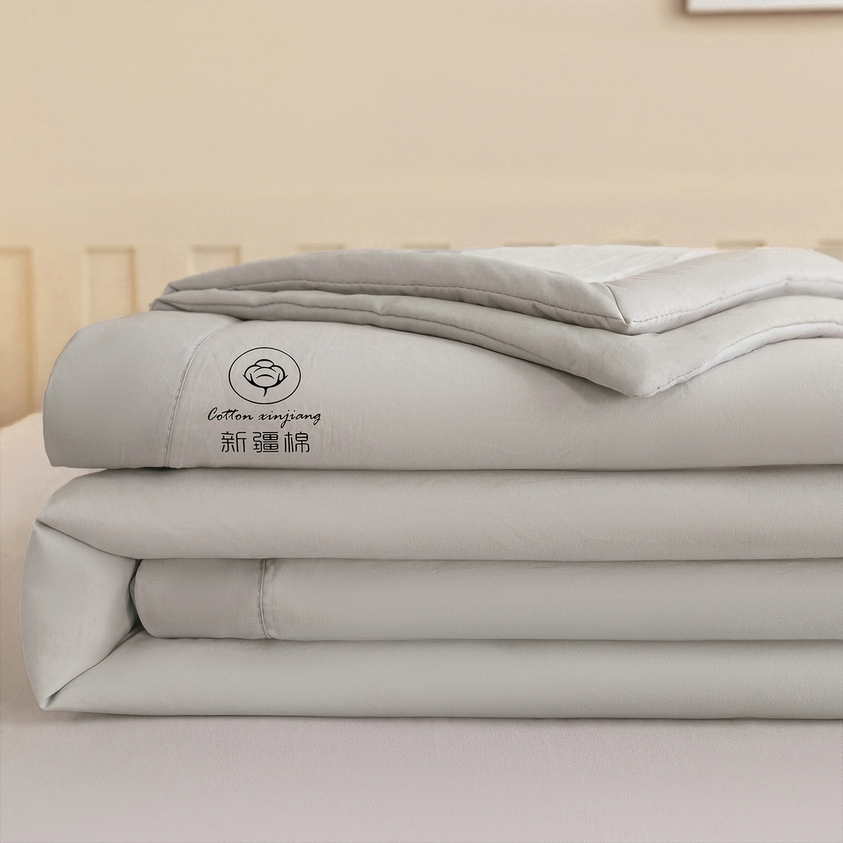 91家纺网 家纺一手货源 找家纺 安琪家纺 2026春夏新款A类新疆棉花纯色撞色双拼夏被夏凉被空调被 纯色-浅灰