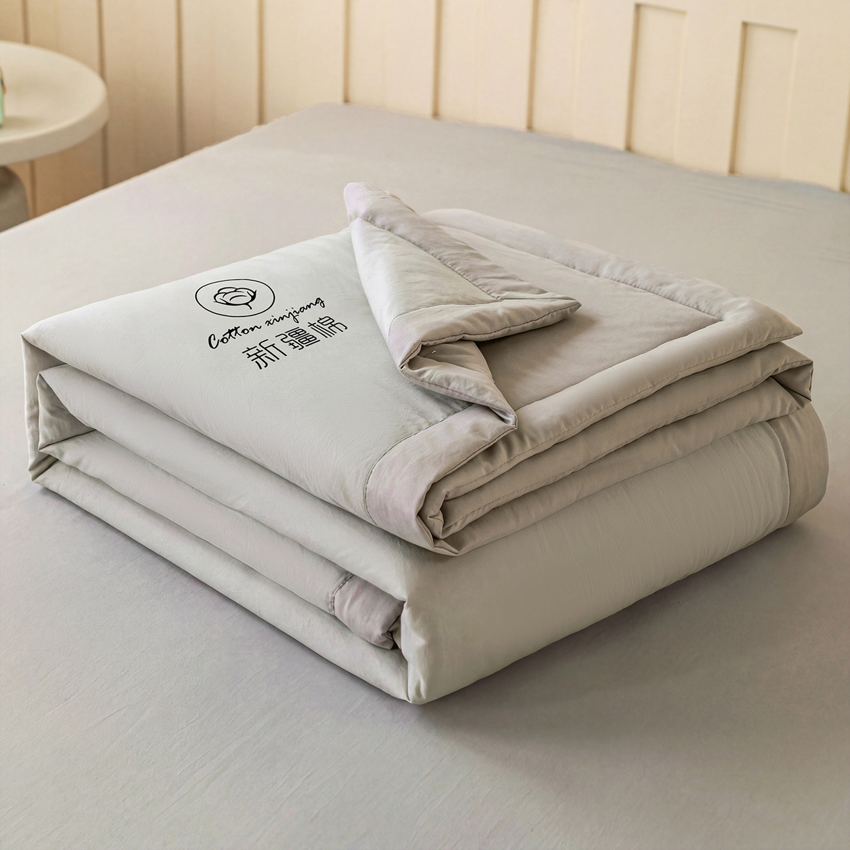 91家纺网 家纺一手货源 找家纺 安琪家纺 2026春夏新款A类新疆棉花纯色撞色双拼夏被夏凉被空调被 纯色-浅灰