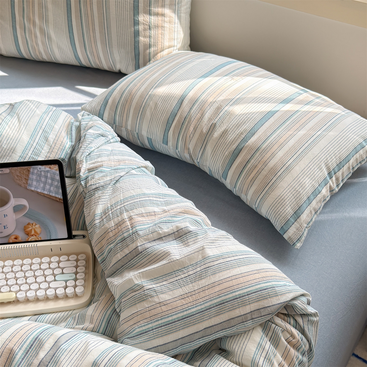 91家纺网 家纺一手货源 找家纺 （总）北欧良品 2026新款全棉色织水洗慵懒风条纹四件套