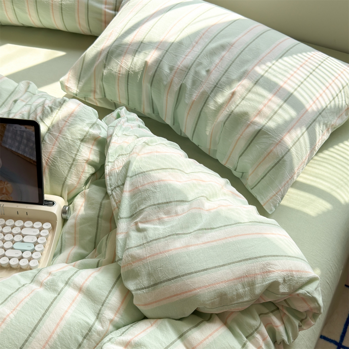 91家纺网 家纺一手货源 找家纺 （总）北欧良品 2026新款全棉色织水洗慵懒风条纹四件套