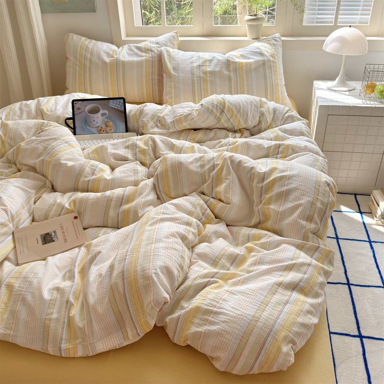 91家纺网 家纺一手货源 找家纺 （总）北欧良品 2026新款全棉色织水洗慵懒风条纹四件套