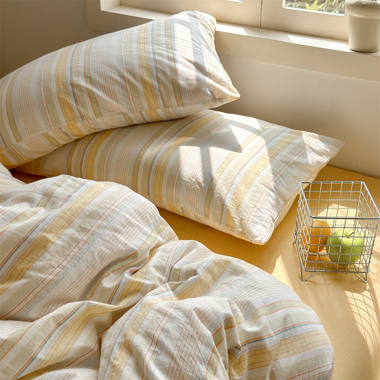 91家纺网 家纺一手货源 找家纺 （总）北欧良品 2026新款全棉色织水洗慵懒风条纹四件套