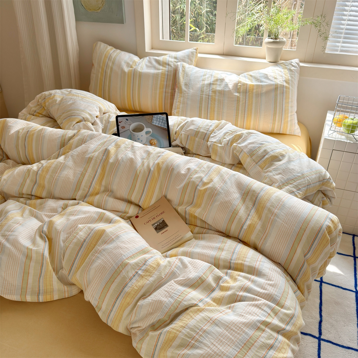 91家纺网 家纺一手货源 找家纺 （总）北欧良品 2026新款全棉色织水洗慵懒风条纹四件套