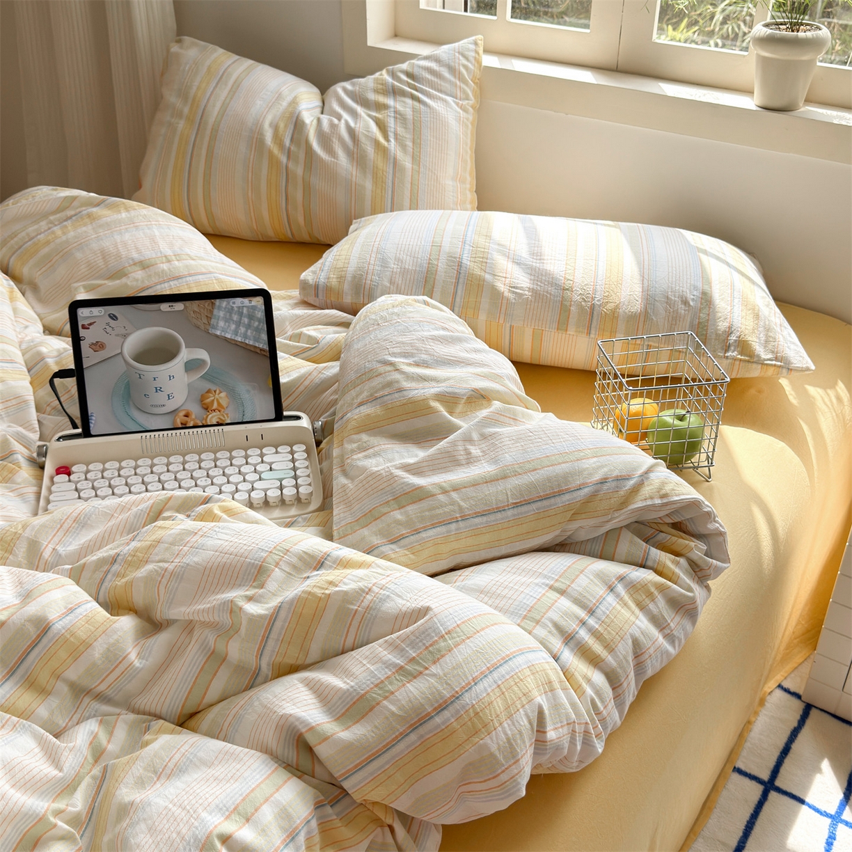 91家纺网 家纺一手货源 找家纺 （总）北欧良品 2026新款全棉色织水洗慵懒风条纹四件套