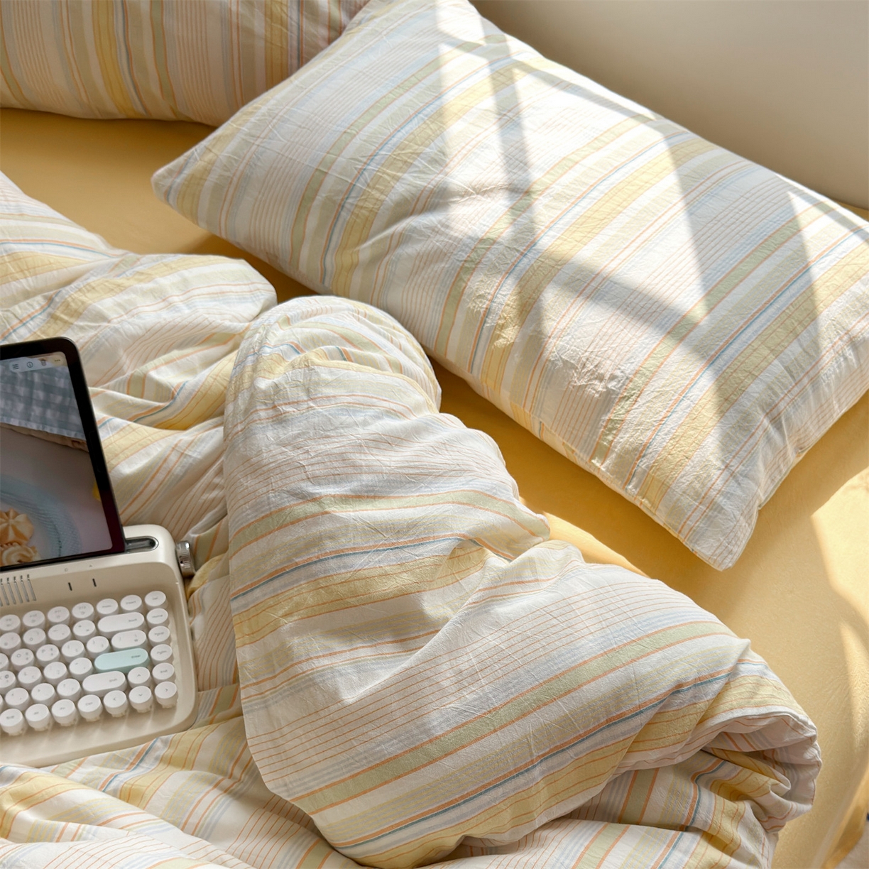 91家纺网 家纺一手货源 找家纺 （总）北欧良品 2026新款全棉色织水洗慵懒风条纹四件套