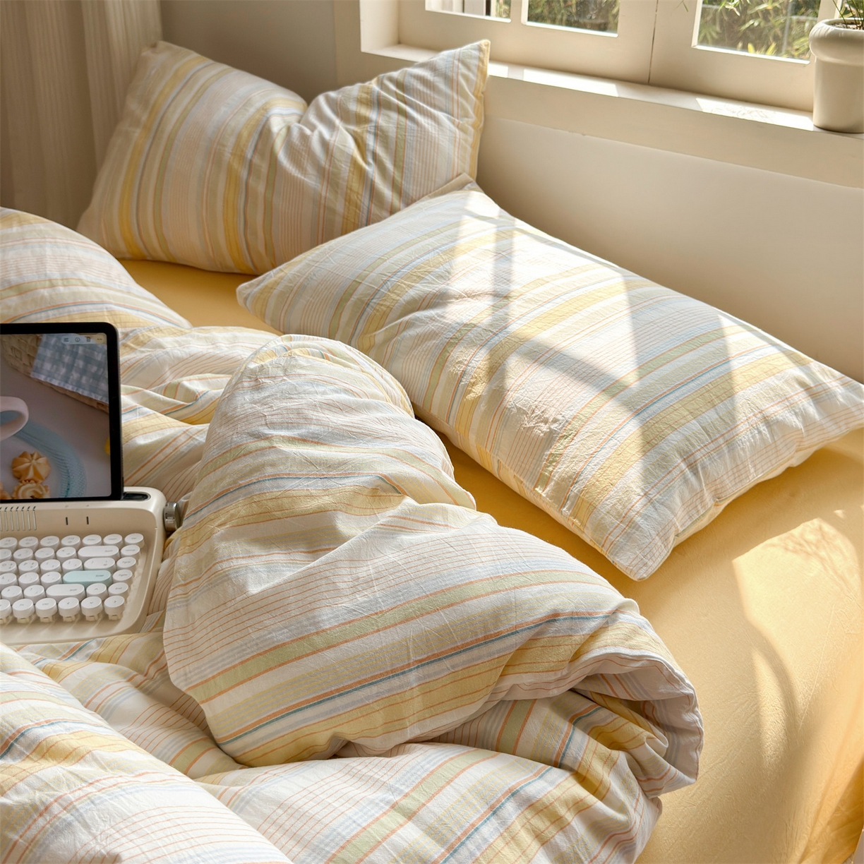 91家纺网 家纺一手货源 找家纺 （总）北欧良品 2023新款A类全棉色织水洗棉四件套