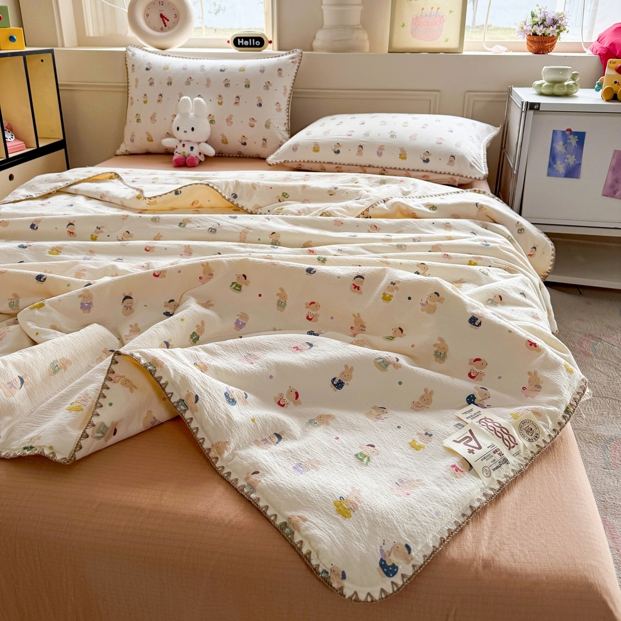 91家纺网 家纺一手货源 找家纺 （总）星巴k家纺 2026新款春夏云感双层纱母婴级三角针夏被贝壳边夏凉被贝壳绣